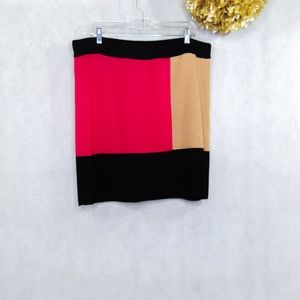Loft Knit Colorblock Pink Tan Black Mini Skirt XL